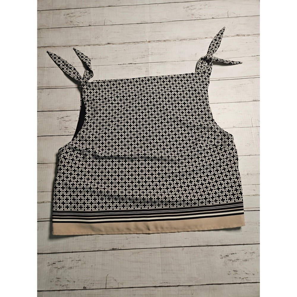 Abercrombie & Fitch Women L Black White Geometric Tie Shoulder Camisole‎ Top NWT